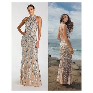 mac duggal embroidered fit & flare cocktail dress Blue Bustier Embroidered Floral A-Line Dress
